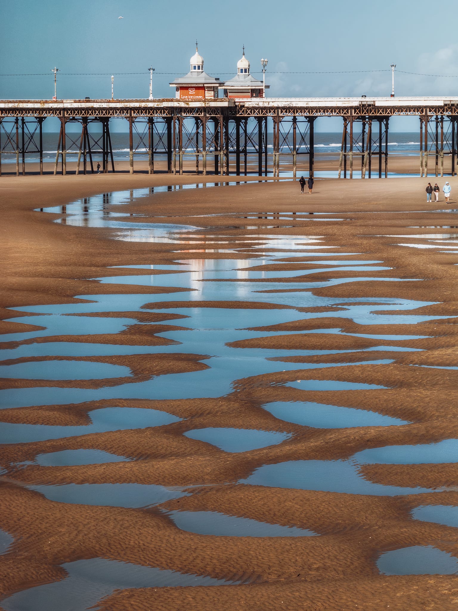 I could not resist shooting this composition towards the North Pier with all these sand pools lining the way. The pier was built in the 1860s; not only is it the oldest it&rsquo;s also the longest of Blackpool&rsquo;s piers.