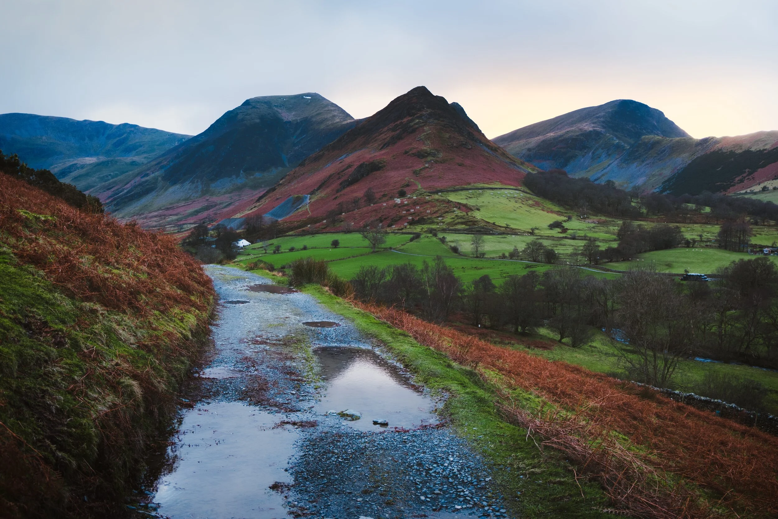 One of the compositions I’ve been after for some time. Shot from the eastern section of the Newlands valley near Little Town, the fell path gives way to a spectacular view of Scope End (412 m/1,351 ft), Hindscarth on the left (727 m/2,385 ft), and Robinson on the right (737 m/2,418 ft).