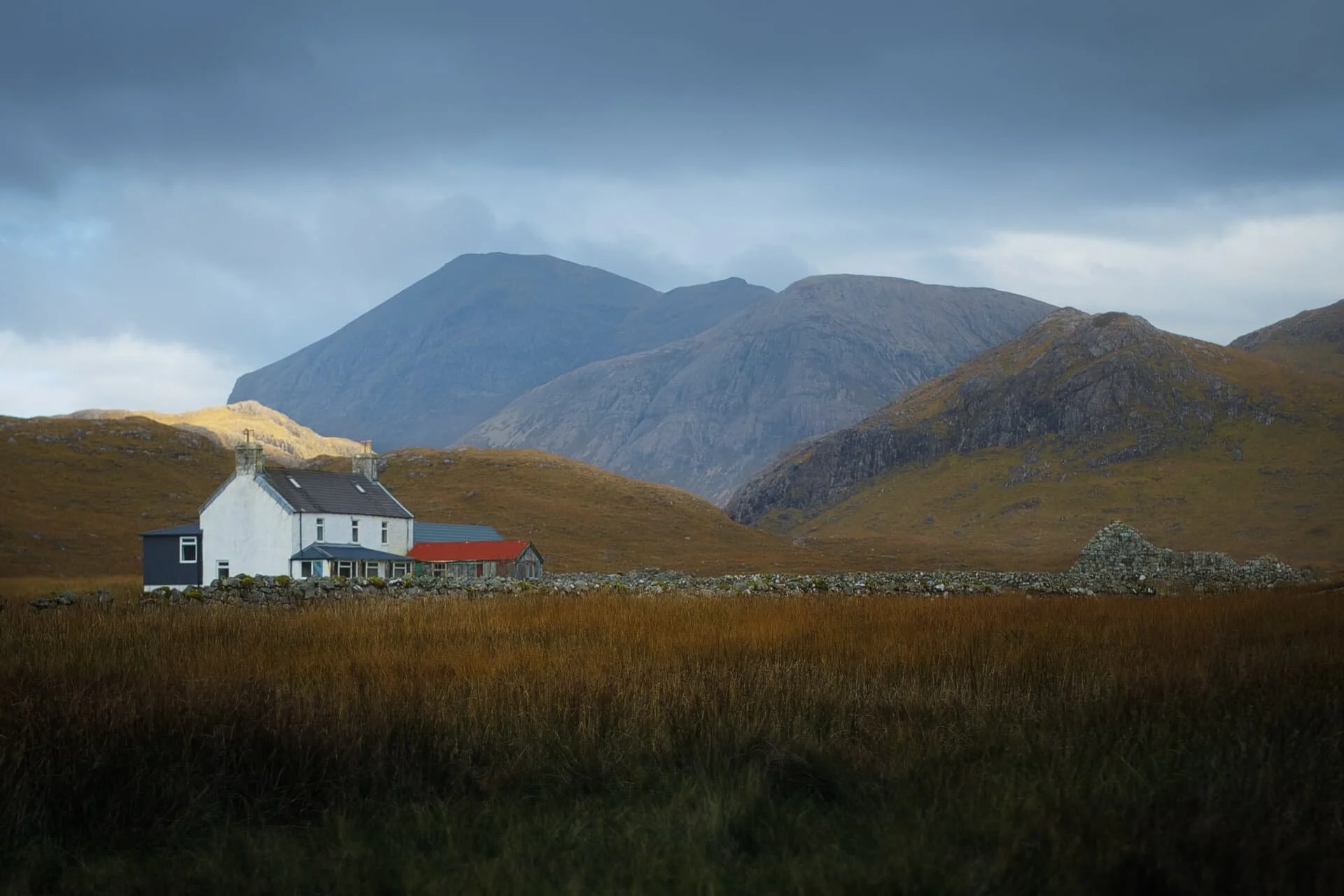  We finally arrived at the flat bay of Camasunary. There&rsquo;s three buildings on the bay; two of them are bothys (one old and disused, another freshly constructed). The building pictured, though, is a private house. I&rsquo;m not sure if it&rsquo;s still in use or not; it looked in various states of disrepair. You have to admit, it&rsquo;s a cracking spot for a house. 