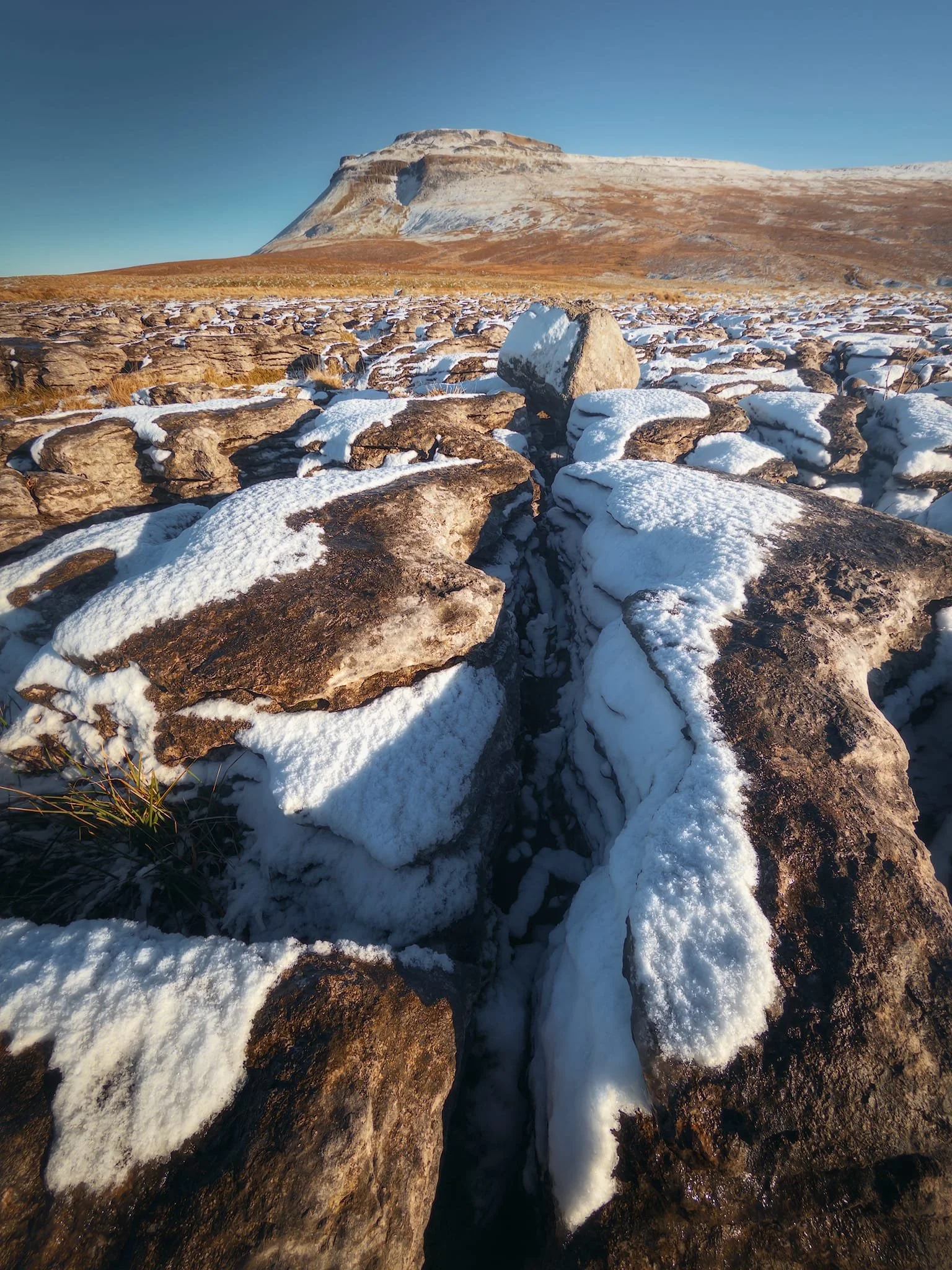 Carefully stepping around the clints and grykes so I don’t snap an ankle, seeking compositions of some of the glacial erratics left on the pavement.