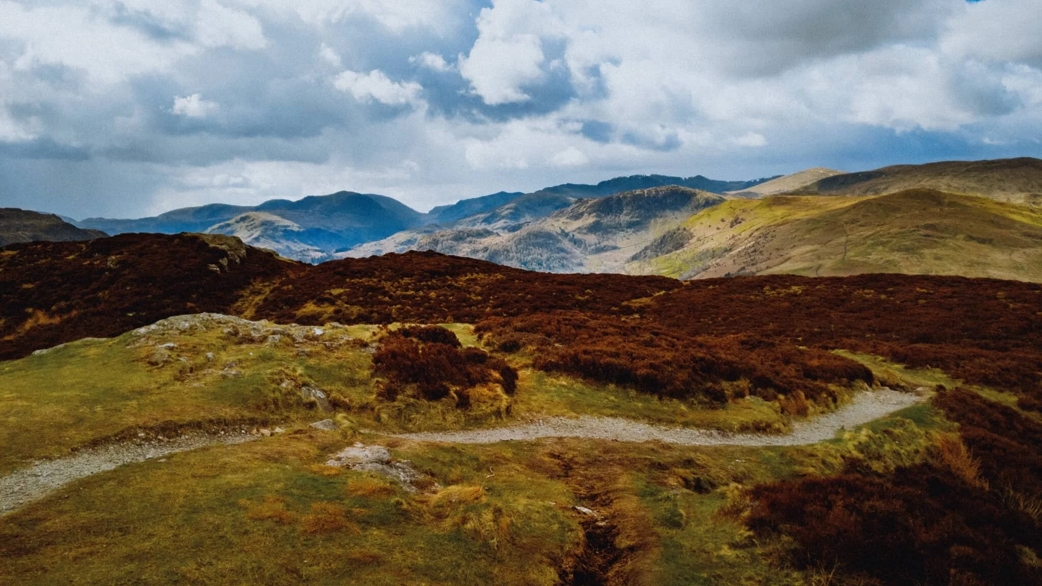 The view from the summit towards the Helvellyn massif.