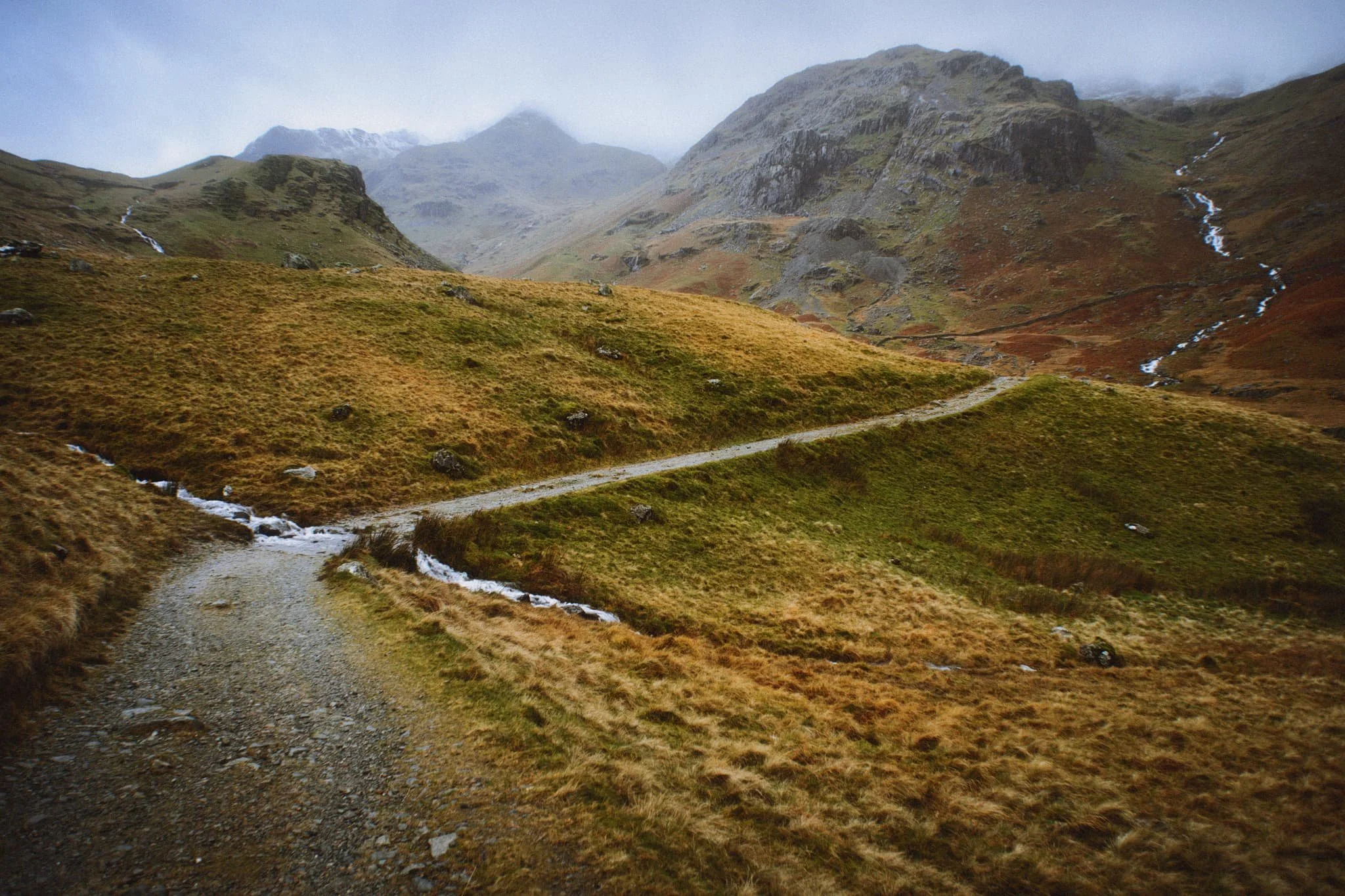  Heading back down the valley, we kept turning back at the beautiful view at the head of Grisedale. Primarily to check on any incoming rain washing over the fells, but also to gawp at them. I enjoyed this composition as the trail seemingly leads across the image towards Nethermostcove Beck on the right. Pure mood. 