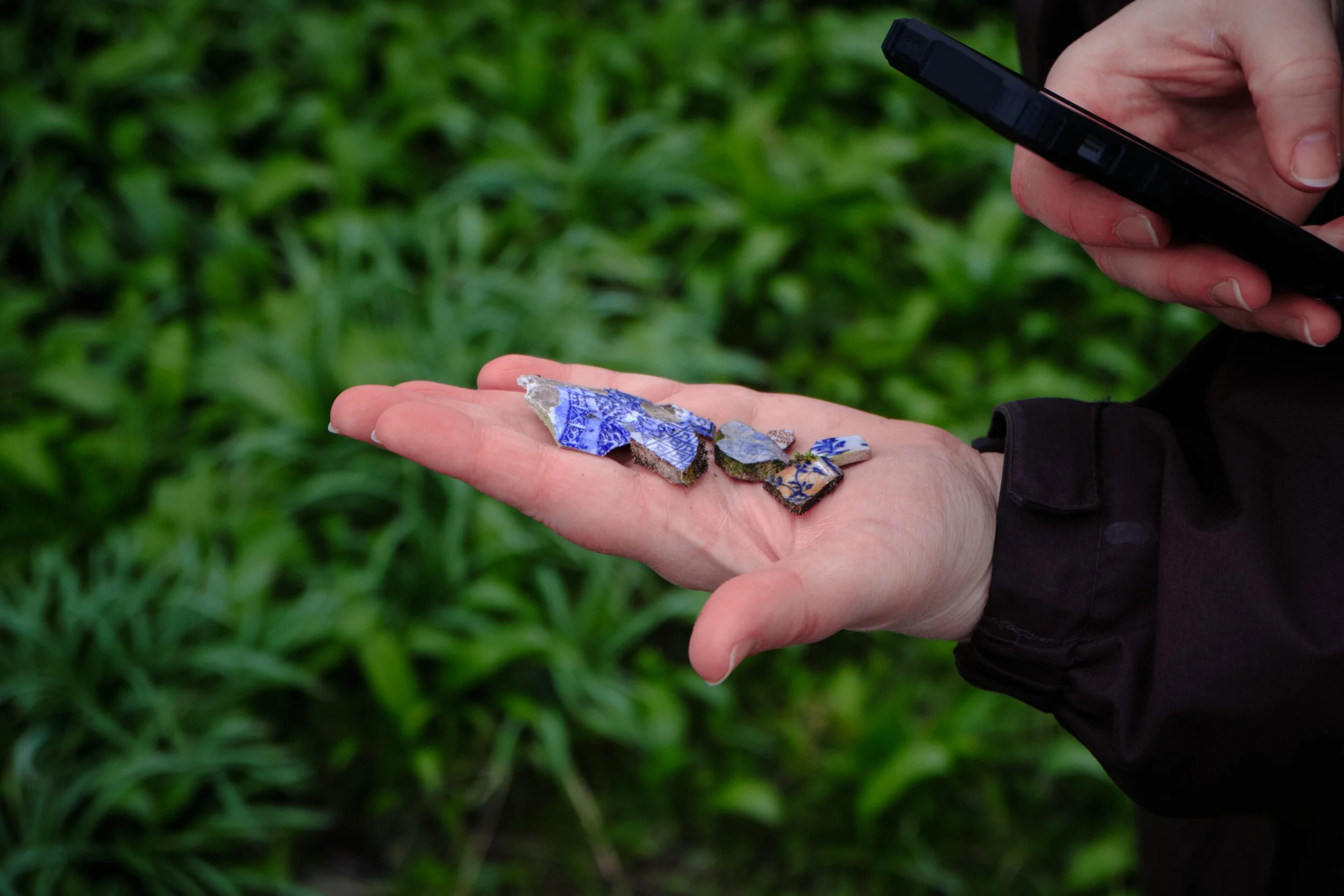 Lisabet has an eye for finding bits of pottery along river banks and on beaches. Today was no exception.