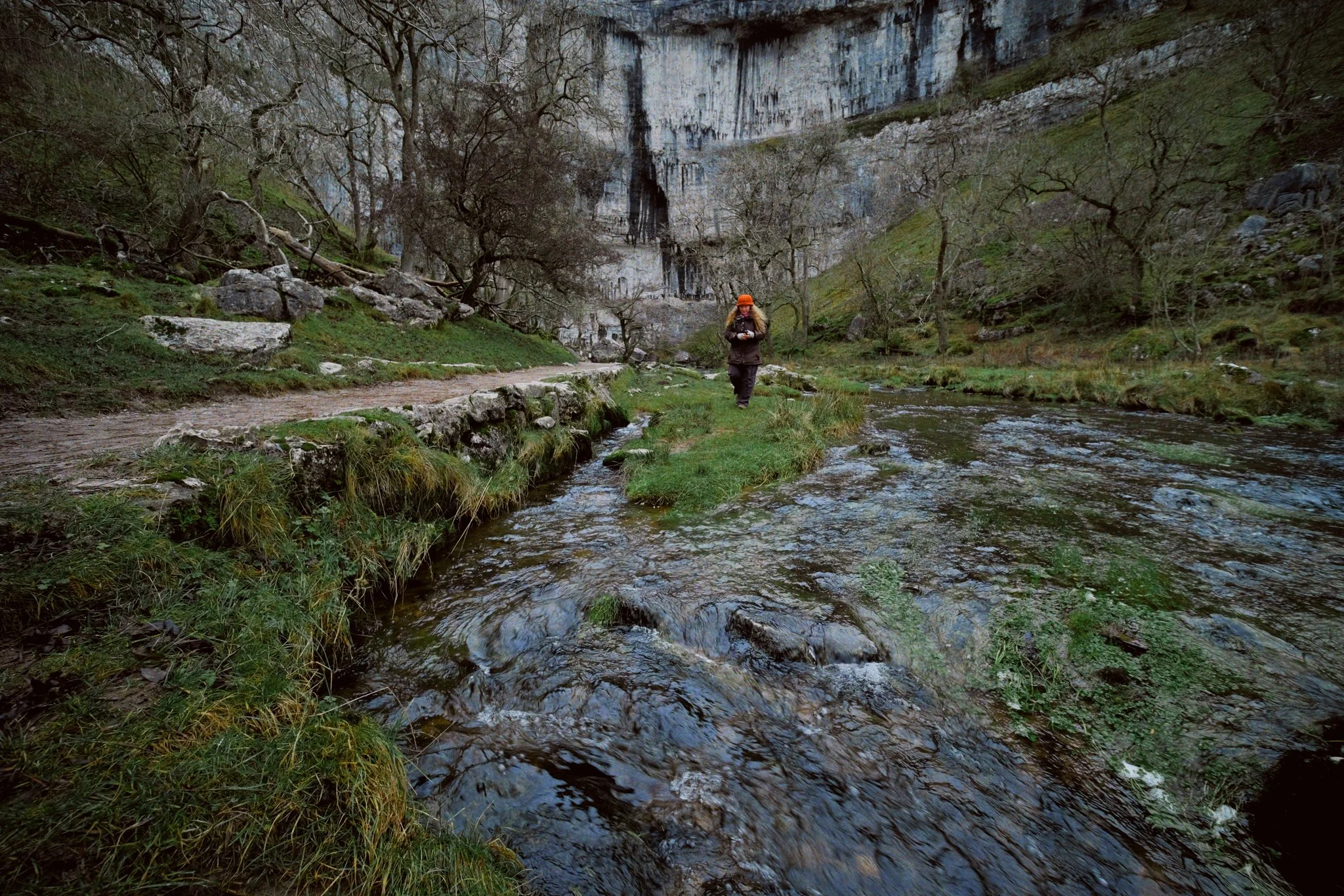 We hopped around the beck that flows out of the bottom of Malham Cove, seeking compositions.