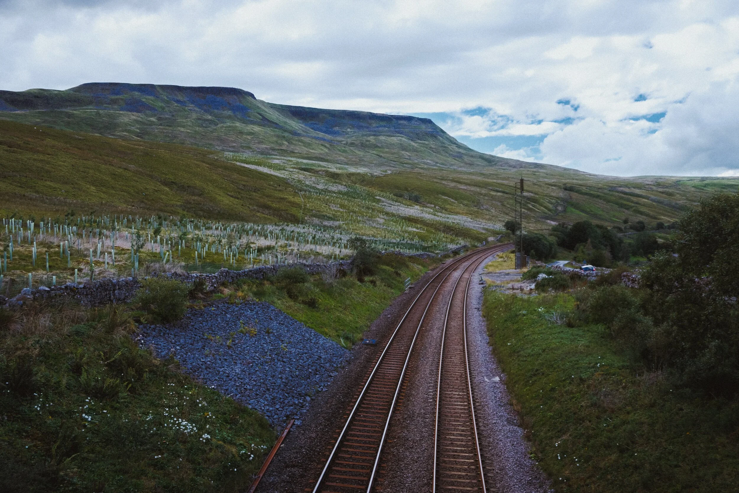 Back near Cotegill Bridge, I took this shot of the Settle-Carlisle railway line with Wild Boar Fell above. I then realised that I were surrounded by parked cars and plenty of people, setting tripods and cameras and step ladders. Why? Probably trainspotters, waiting for a steam train coming down the line.