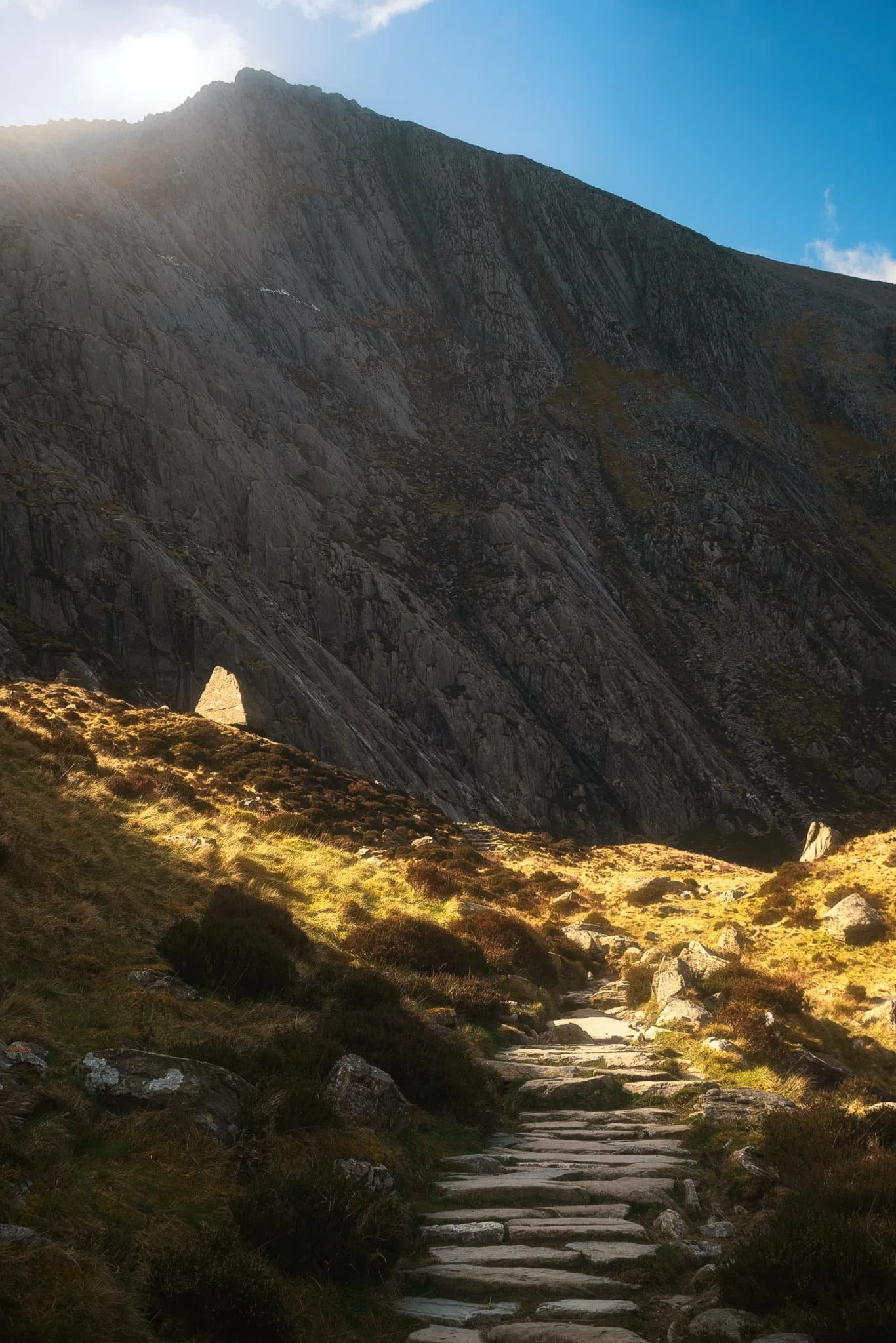  The Cwm Idwal circuit is largely paved, making the going easy. As we neared the apex of the trail, another scene of delicious light demanded by attention. 