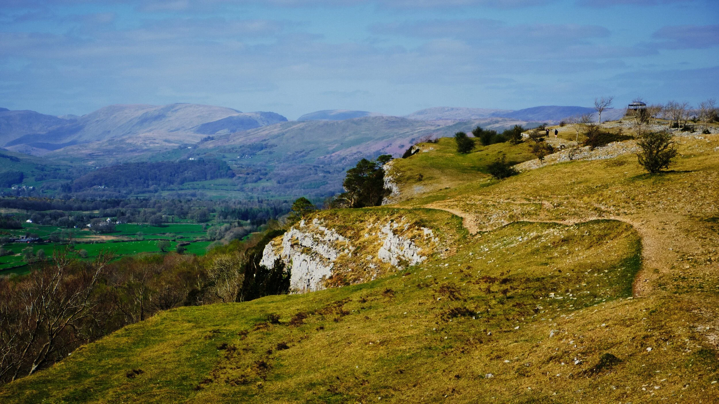 This is where the track takes you, right out onto the edge of Scout Scar. In the distance, the Eastern Lakeland Fells.