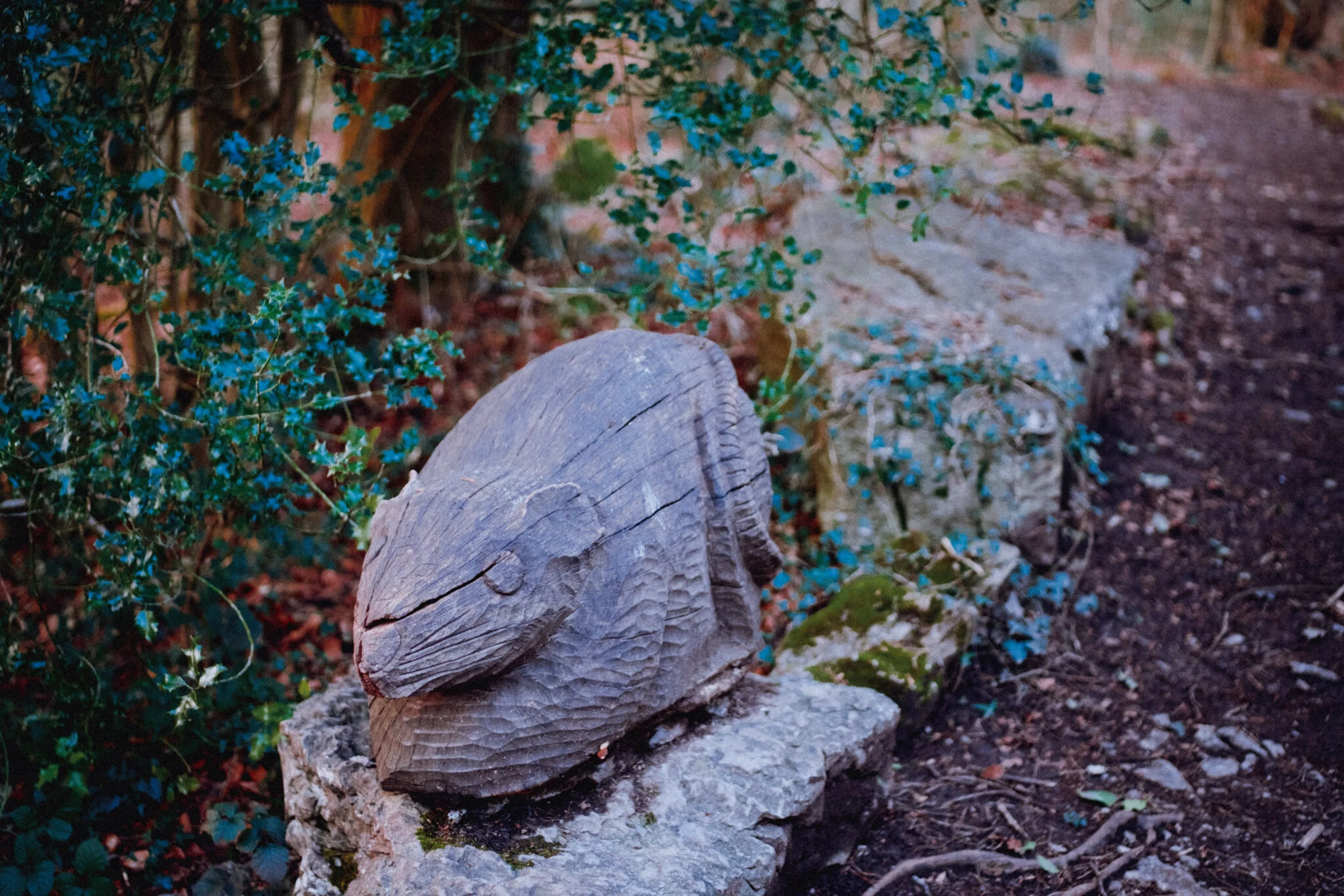 A lovely little sculpture of a rat perched on some limestone as we leave Serpentine Woods.