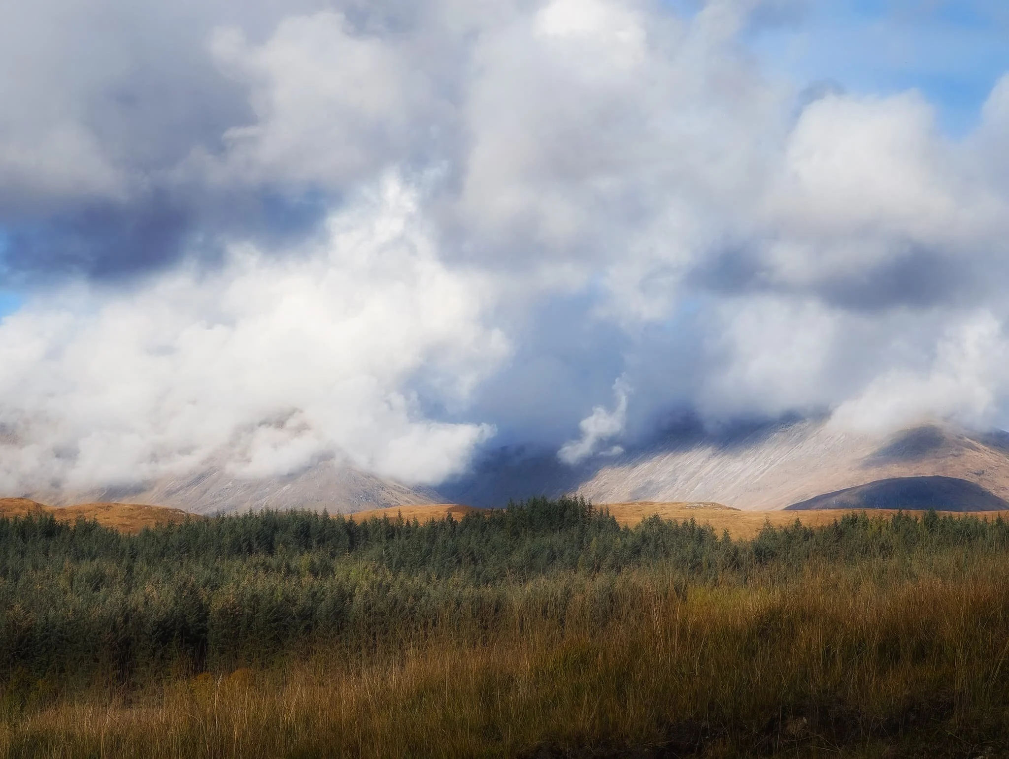  From the viewpoint above  Loch Tulla , the eastern peaks of the Black Mount range were wrestling with the clouds, a scene I just had to try and capture. 