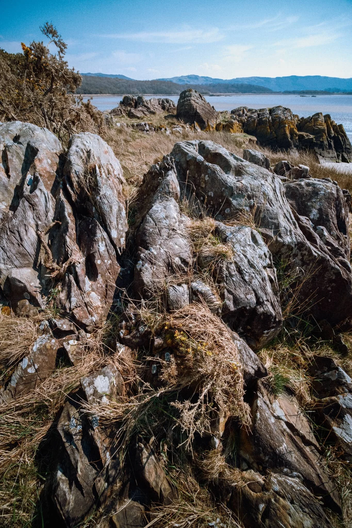 Looking back across Levens Estuary towards How Barrow and the Cartmel fells.