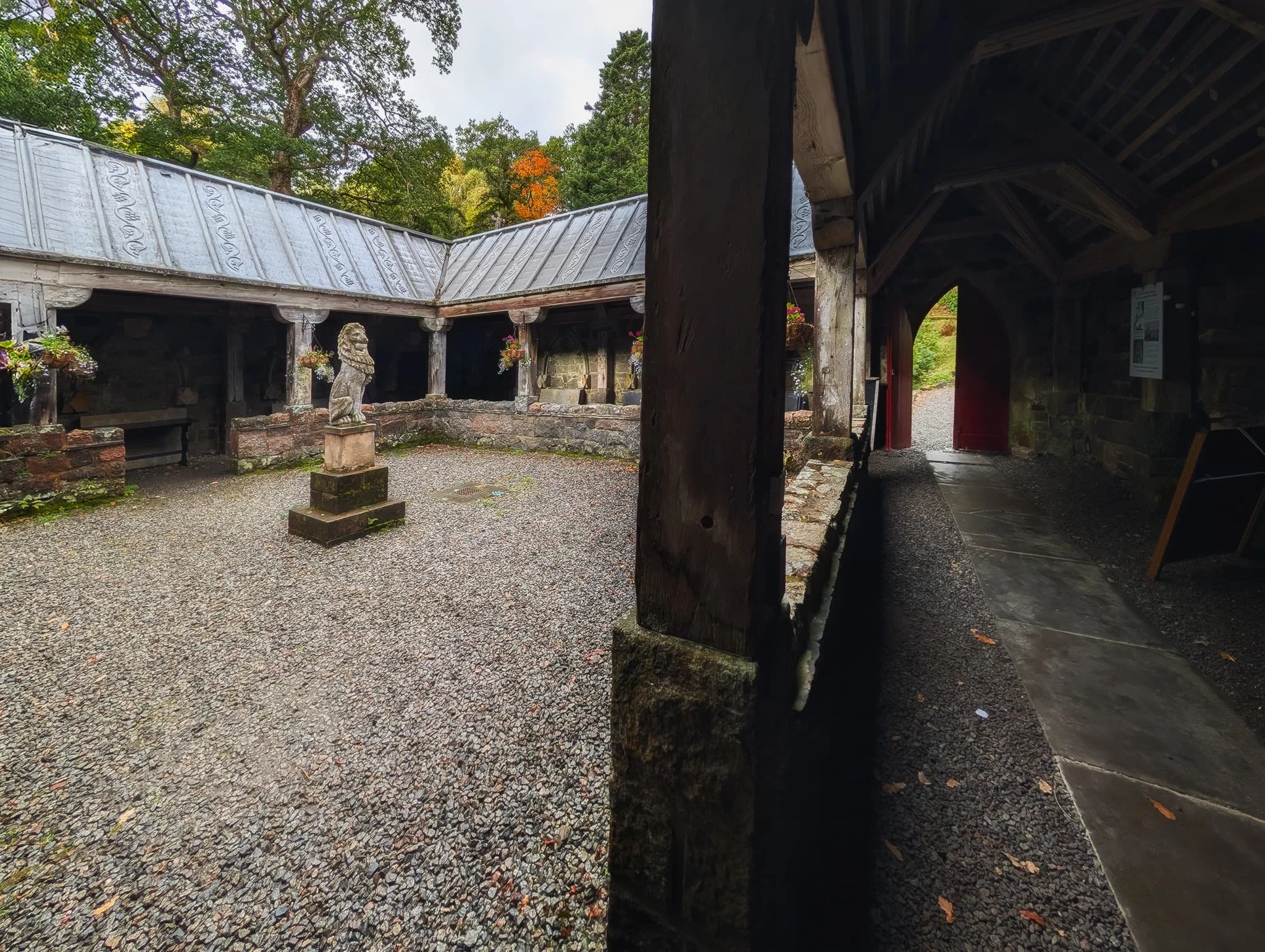  It is believed that the cloister&rsquo;s heavy oak beams were sourced from two recently, at the time, decommissioned wooden battleships: HMS  Caledonia  and HMS  Duke of Wellington .  