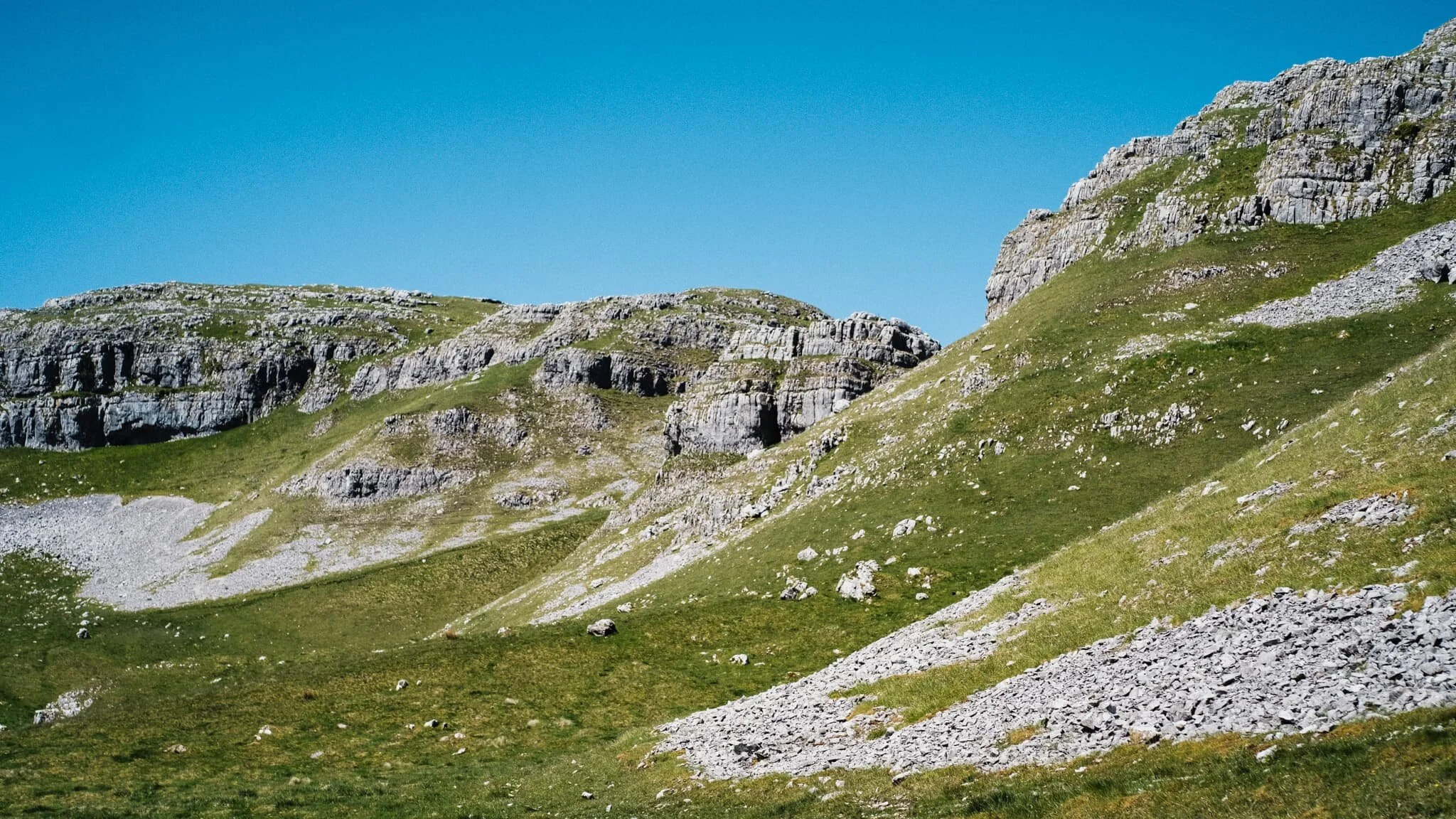 The transitions between scree and grass create a repeating diagonal pattern that my eye enjoys. So I shot the photo.