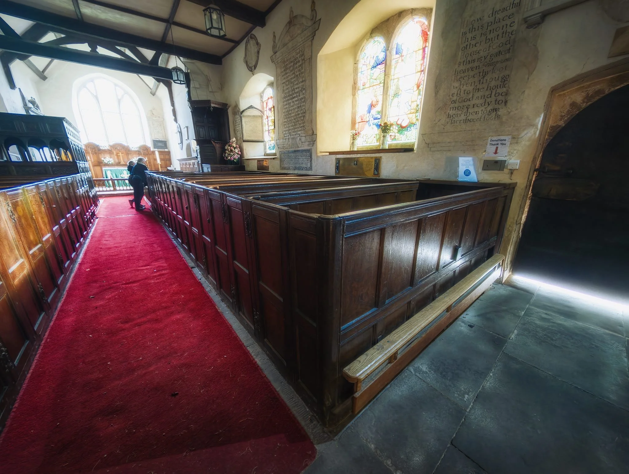  The  Church of St John the Baptist  is a Grade I listed (buildings that are of exceptional interest) church. It dates from around 1150, but was badly damaged during the English Civil War, and rebuilt in 1654. Biblical texts from the 1600s adorn the walls. 