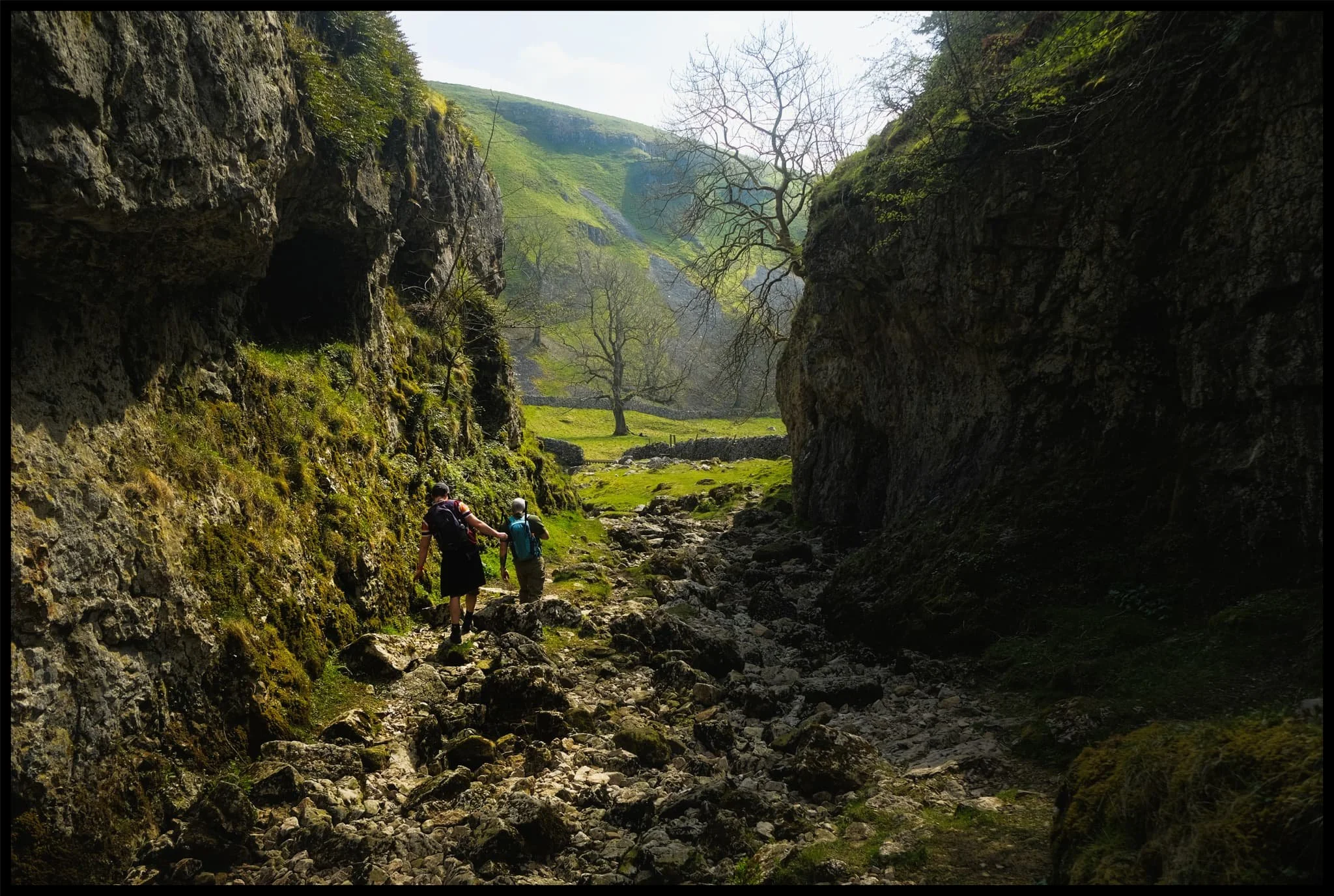  Looking back at our way into Trollers Gill. Fellow hikers gingerly navigate the way down the ravine. Can you imagine this gorge full of water? 