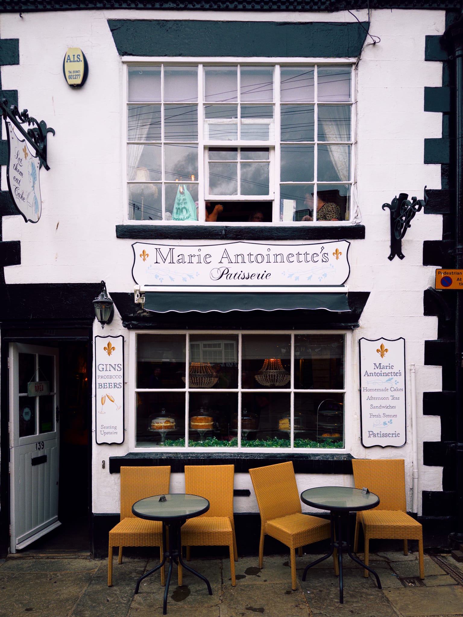 This is Marie Antoinette&rsquo;s Patisserie, located on Church Street — Whitby&rsquo;s oldest street — and famous for its quirky, Versailles-inspired regal charm and Victorian/Dickensian styling.