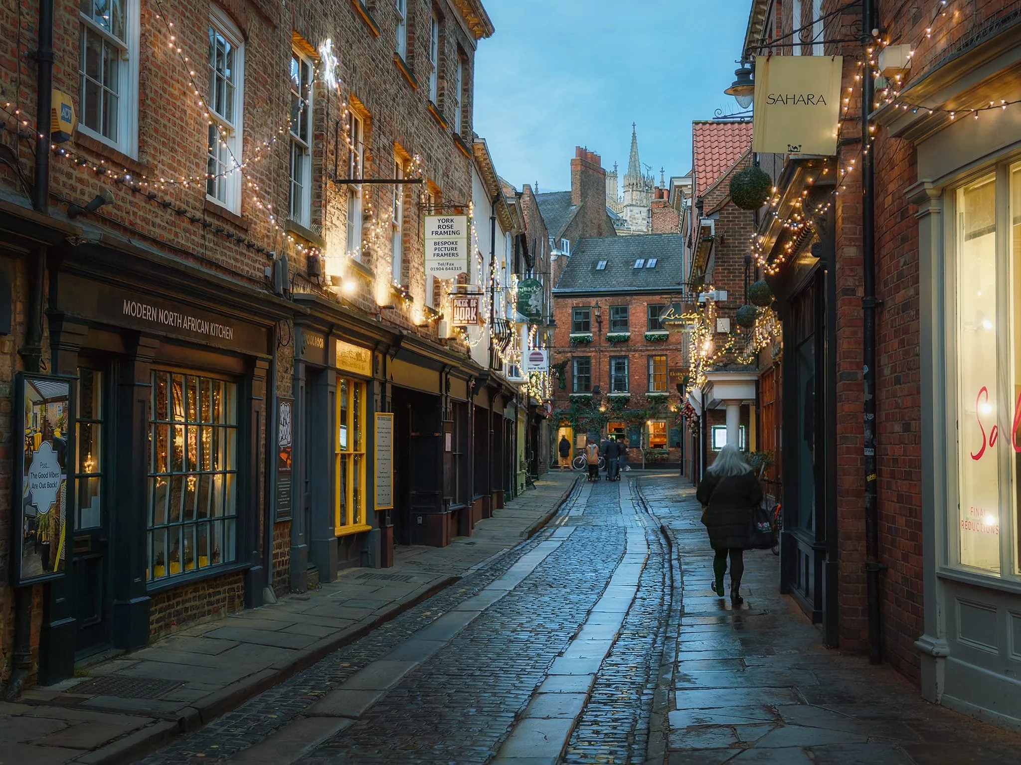  Grape Lane, as the sun set. This street is situated within the city walls of the Roman  Eboracum . It was originally named &ldquo;Grapcunt Lane&rdquo;, a reference (like other similarly named streets in the UK) to prostitution in the street.  